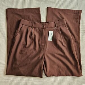 WILLIT Brown Wide Leg Pleated Pants Elastic Waist Workwear Pockets Women XL
